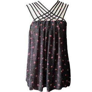 Torrid strappy tank black floral size 1 semi sheer